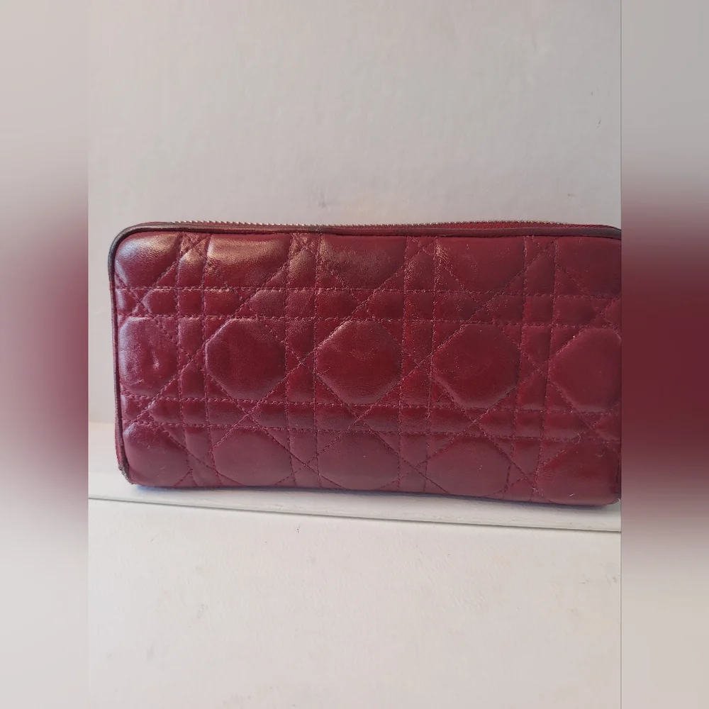 Christian Dior Red Cannage Quilted Long Zip Wallet